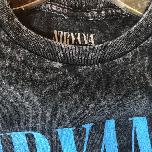 Nirvana Rainbow Smiley Face Black Mineral Wash Tee Graphic T shirt - Picture 4 of 6